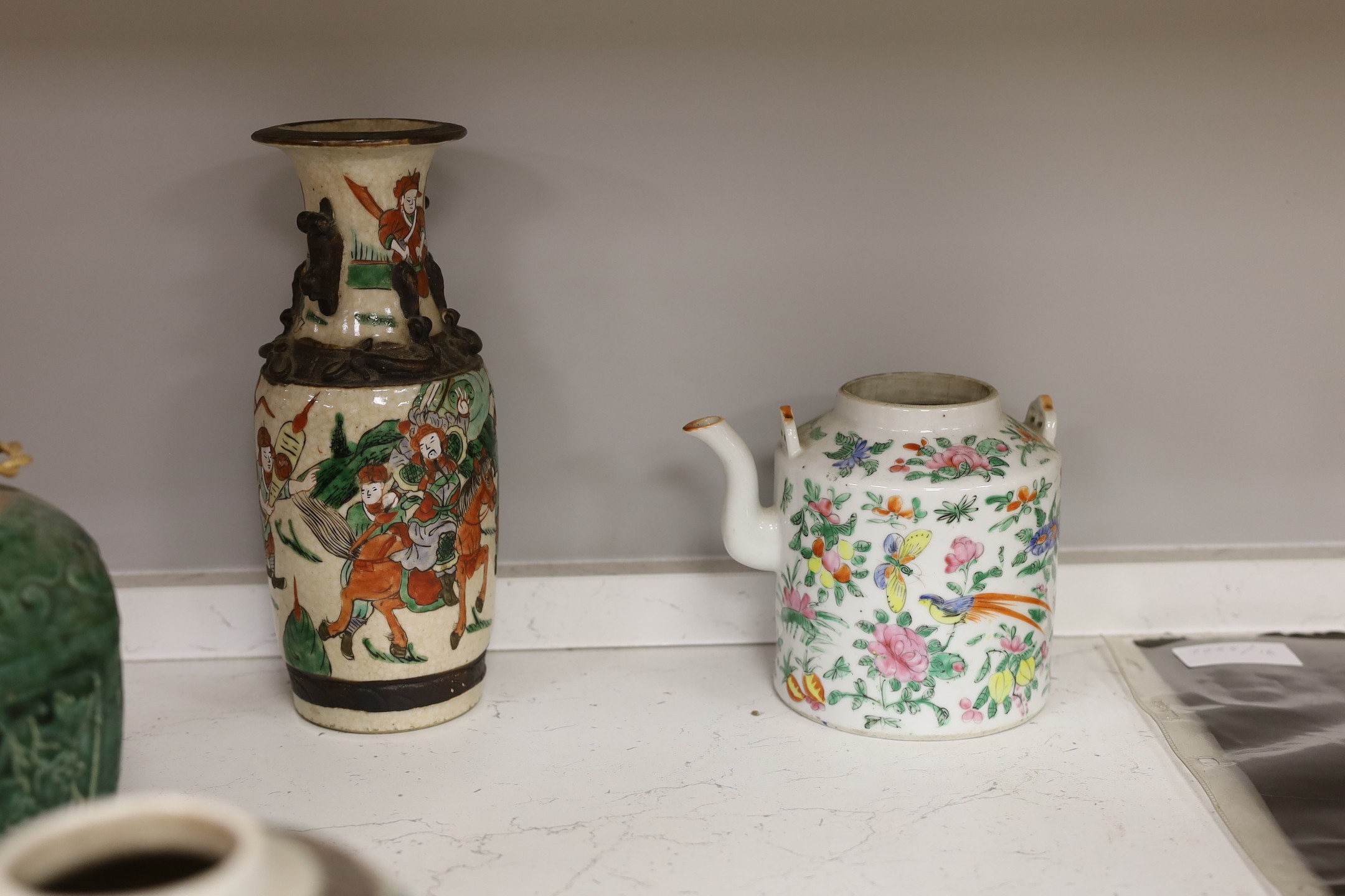 A group of Chinese porcelain vases, jars, bowls, etc, tallest item 25cms high